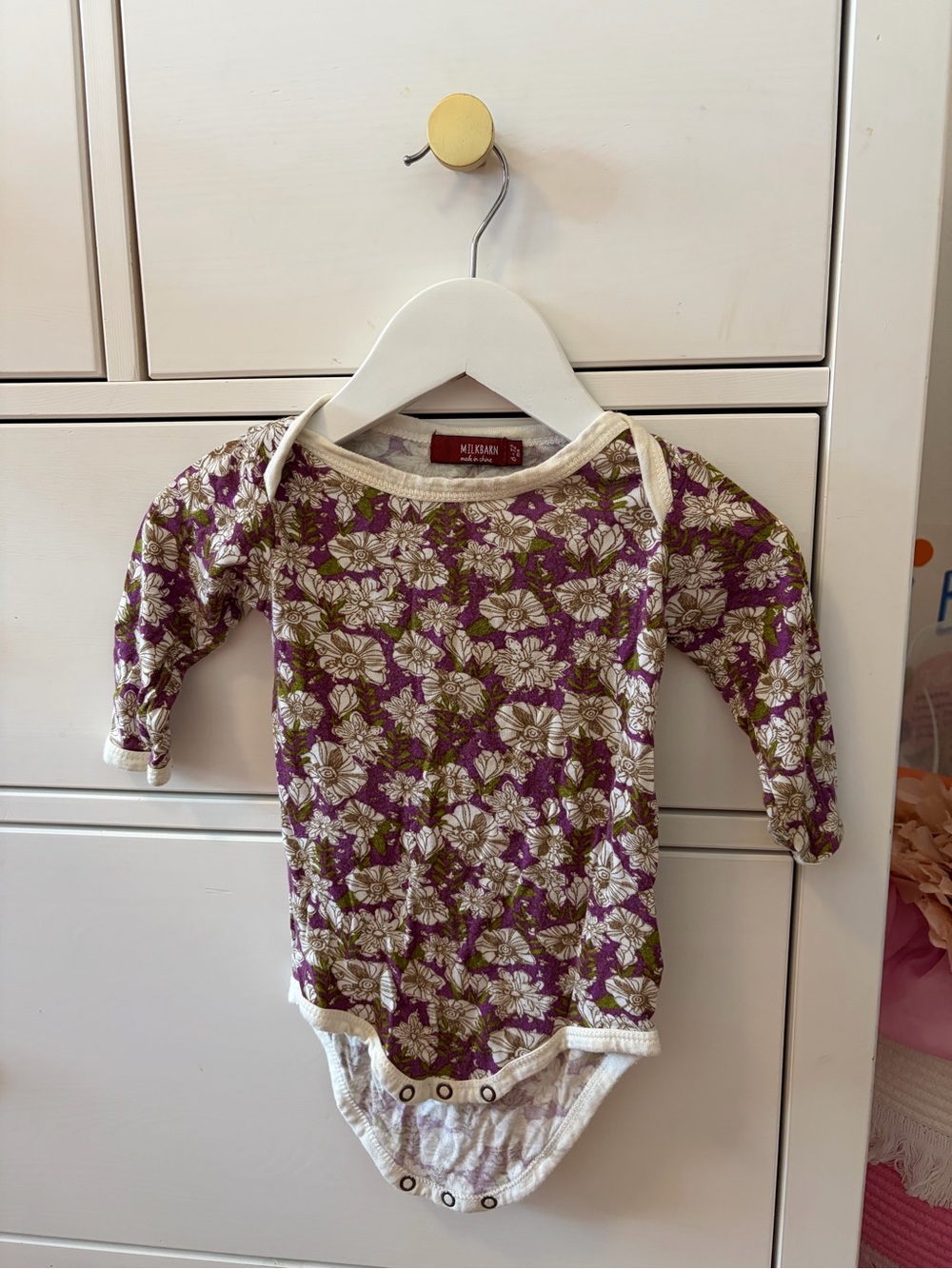 Milk Barn Baby 6-12M Purple Green Floral Bamboo Long Sleeve Bodysuit